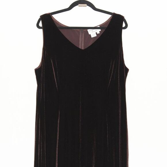 Vintage Adrianna Papell Occasions Brown Velvet Maxi Dress Sleeveless 16W - Picture 3 of 12